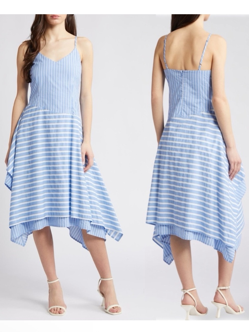 Du Paradis Blue White Striped Midi Dress Sleeveless Cotton Poplin Medium Anthro